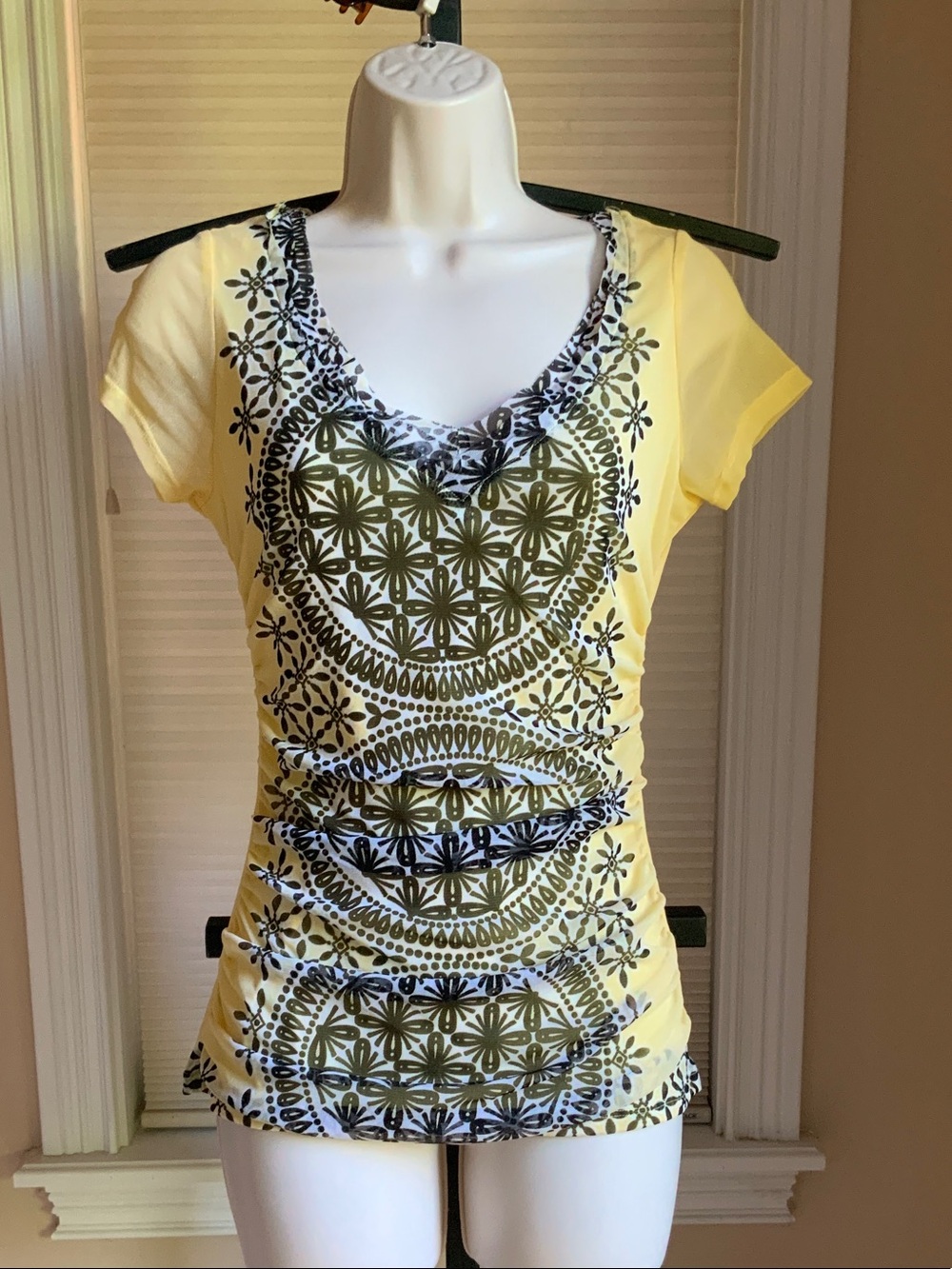 Yellow Floral Print V-Neck Women’s Top